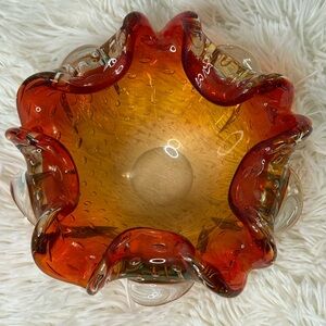 🔥Vintage Murano Bullicante Controlled Bubble Art Glass Ashtray Bowl 8"X3.25